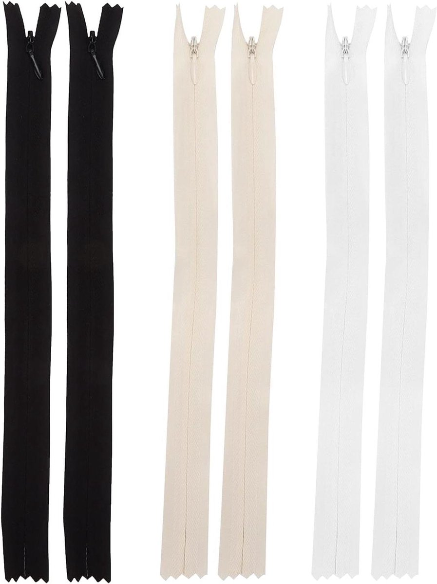 Onzichtbare Ritsen - Naai Accessoires - Kleding Maken - Soepele Sluiting - 6 Stuks 30cm - Zwart Wit Beige
