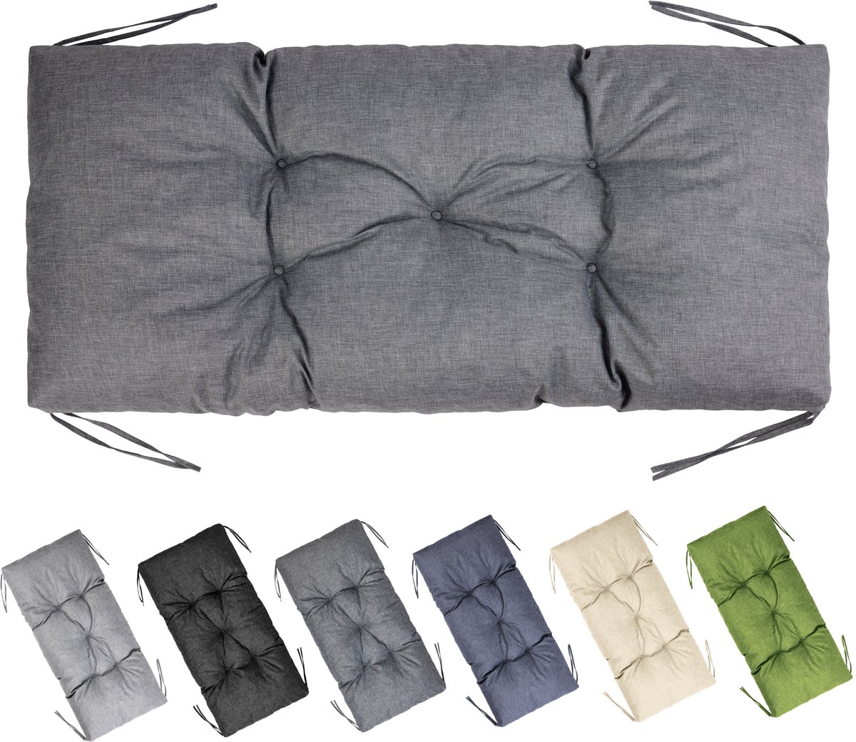 Garronda Bankkussen 100x50 cm – 10 cm dik – Waterafstotend & UV-bestendig – met Banden – Grafiet GD-AM-Bono