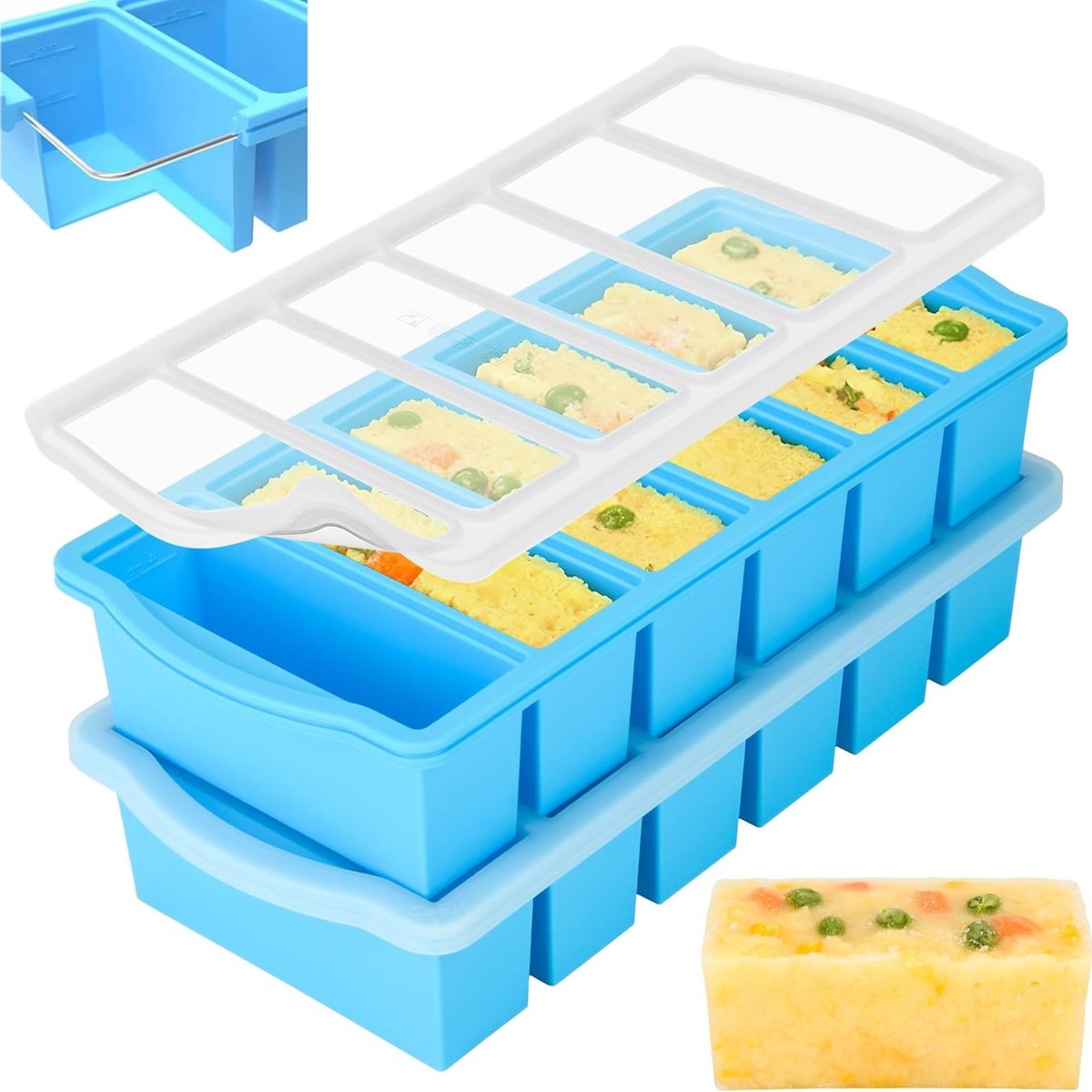Set van 2 Siliconen IJsblokjesvormen met Deksel voor Soep en Sauzen, Vriezer en Ovenbestendig, Ideaal voor Maaltijdprep en Koken