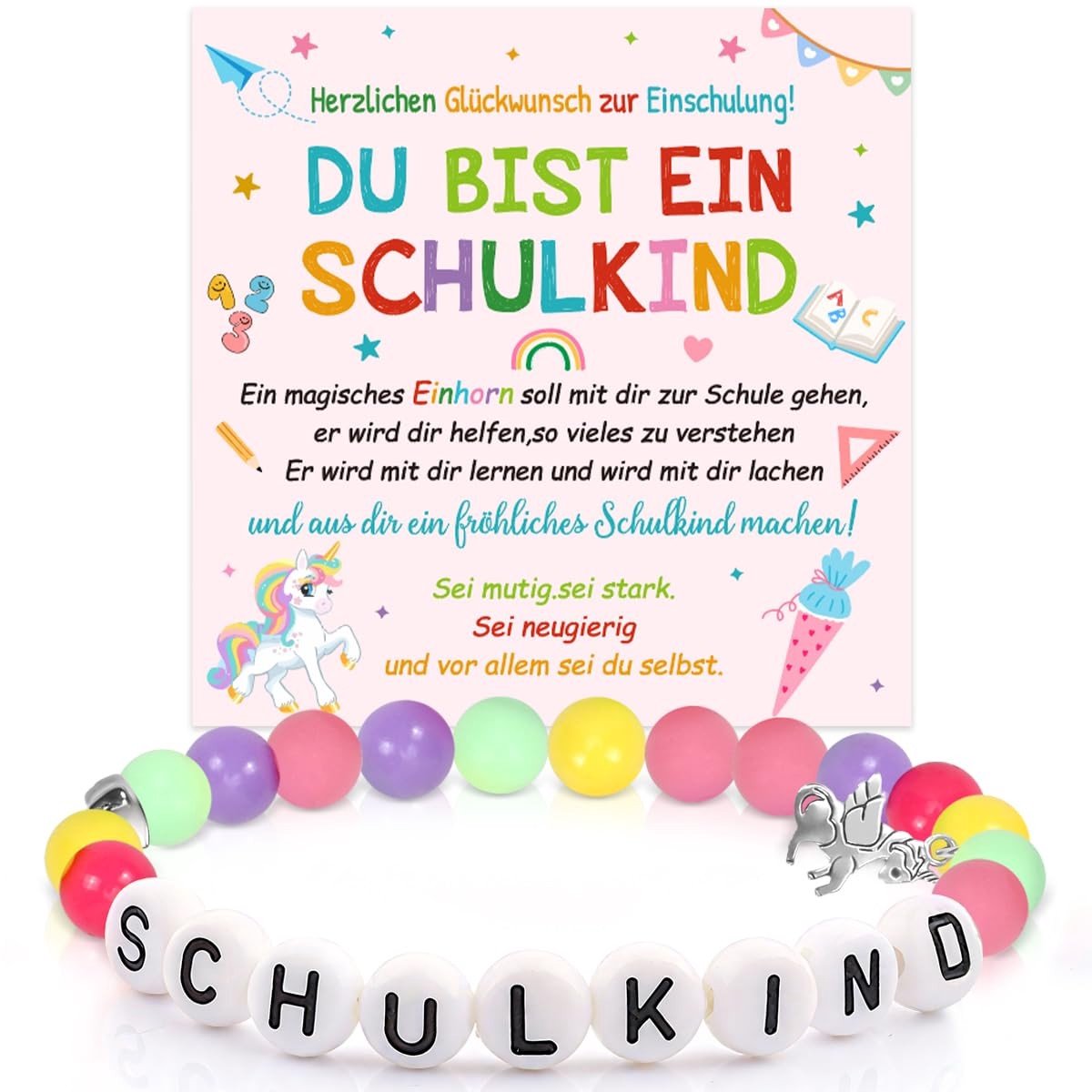 Vlemico - Cadeau voor de eerste schooldag - Armbanden voor meisjes - Verpakt in geschenkdoos - Eerste schooldag - Vol opbeurende woorden - Geschikt...
