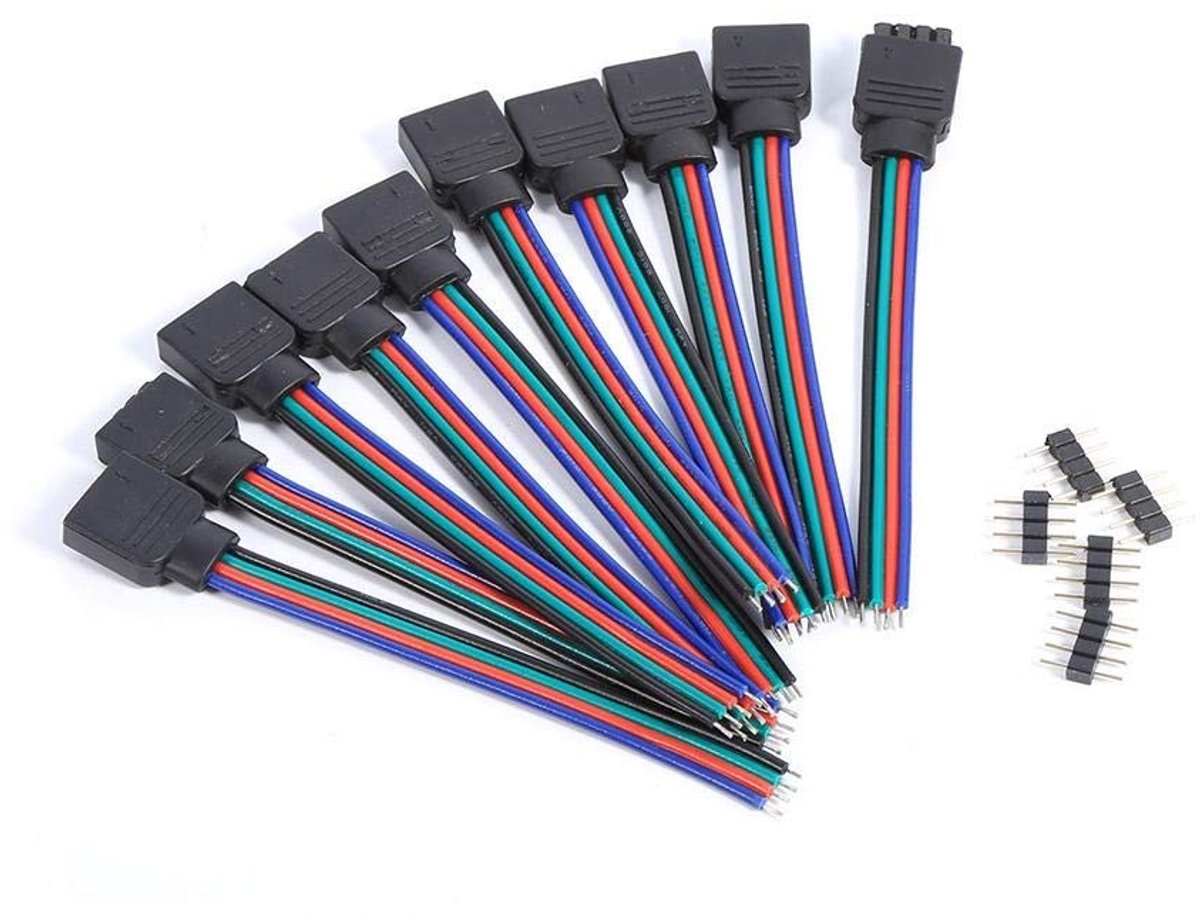 Vlemico - RGB LED Strip Connector Set - 10 Stuks 4-Pins Vrouwelijke Connectoren - Duurzaam - Geschikt voor 3528 5050 LED Strips - Milieuvriendelijk