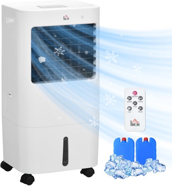 Mobiele luchtkoeler HOMCOM 15L waterreservoir 10 uur koeling 600 m³/h ventilator luchtbevochtiger 20 m²