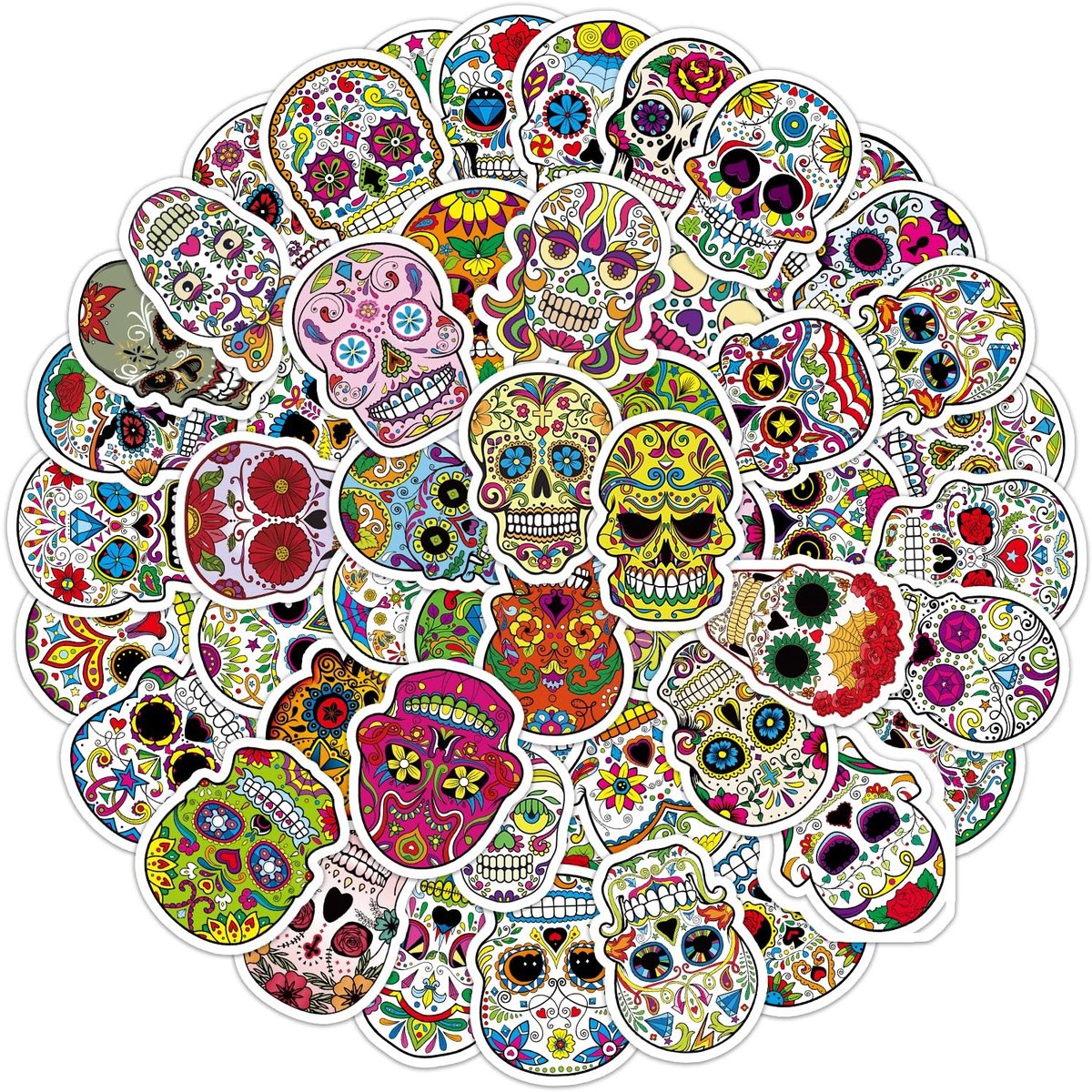 Dailygoods - Halloween Sugar Skull Stickers - Set van 100 - Waterdicht - Decoratief voor Laptop en Fiets - Herbruikbaar - Voor Kinderen