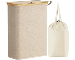 Wasmand - 50 Liter - Wasmand met Deksel - Uitneembare Waszakken - Beige - Opvouwbare Wasbox voor Badkamer & Slaapkamer