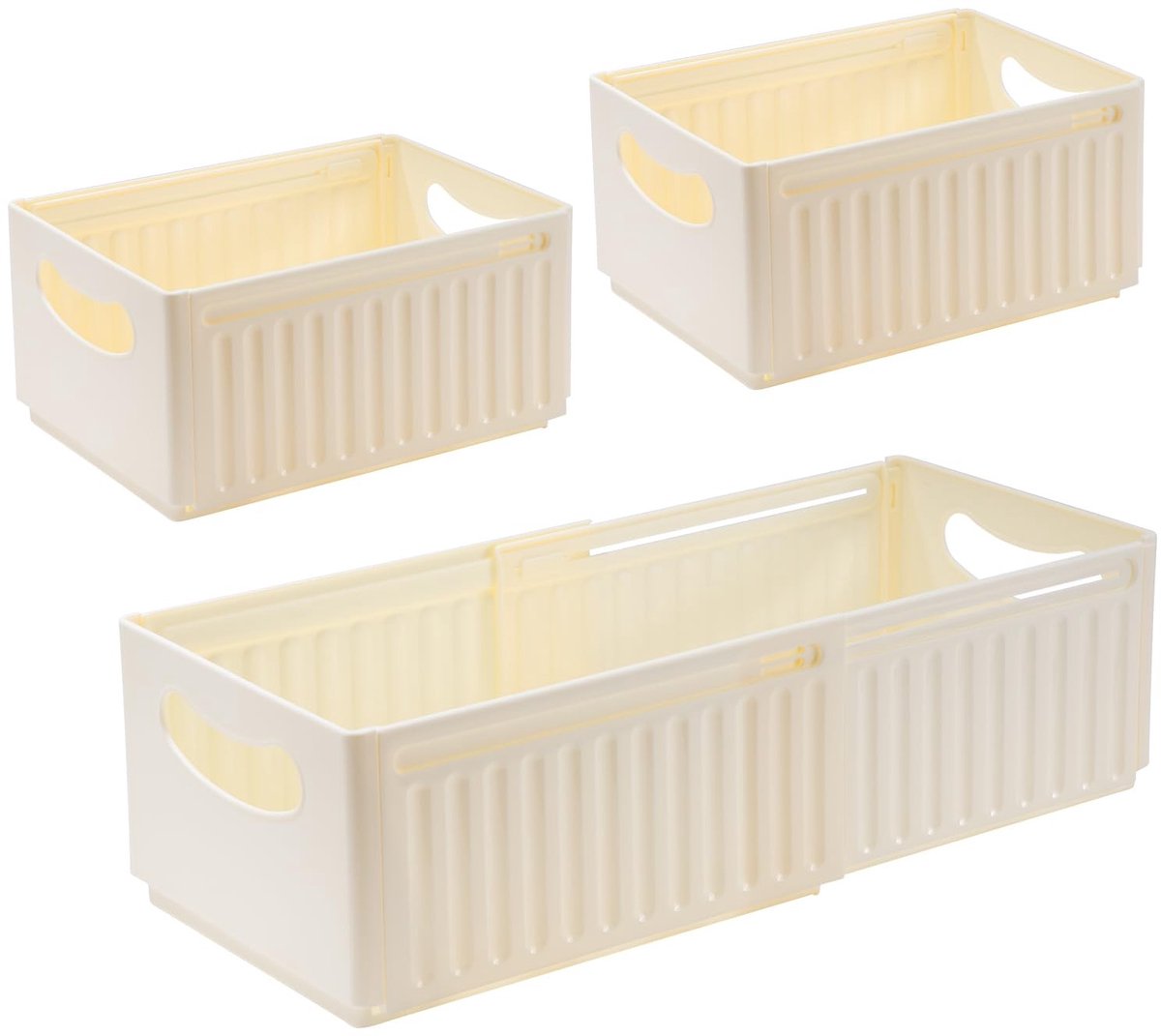 Opbergdozen voor in huis, opbergdozen zonder deksel met handvatten, opbergdozen voor de koelkast, opvouwbare opbergdozen, geschikt voor badkamers, keukens, kledingkasten en kantoren, set van 3, 47,5 × 28 × 20 cm
