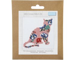 Borduurpakket Kruissteekpakket Telpatroon: Bloemen Kat