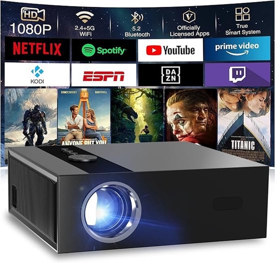 4K Projector met Google TV, Native 1080p, Autofocus, Trapeziumcorrectie, 8K Support, Wifi, HDMI, Bluetooth
