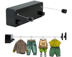 MTTProducts - Uittrekbare Waslijn - 42 m - Ideaal voor Balkon en Thuis - Zwart - Kledingdroger - Ruimtebesparend - Geschikt voor Diverse Omgevingen