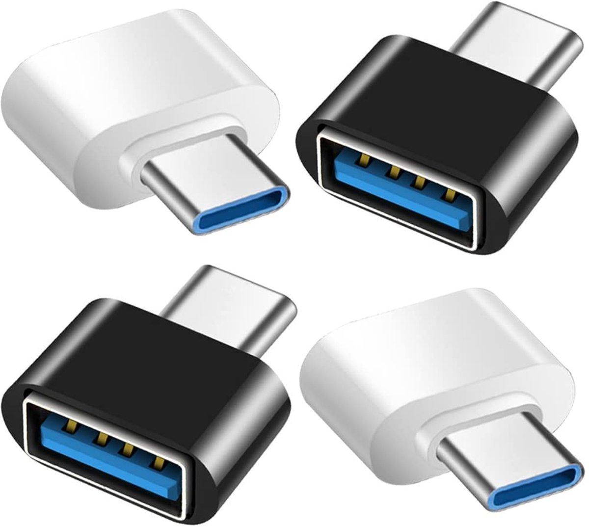 USB C naar USB 3.0 OTG adapter - 4 Stuks - Compatibel met MacBook Pro, Samsung Galaxy - Type-C Telefoon Tablet - Zwart en Wit