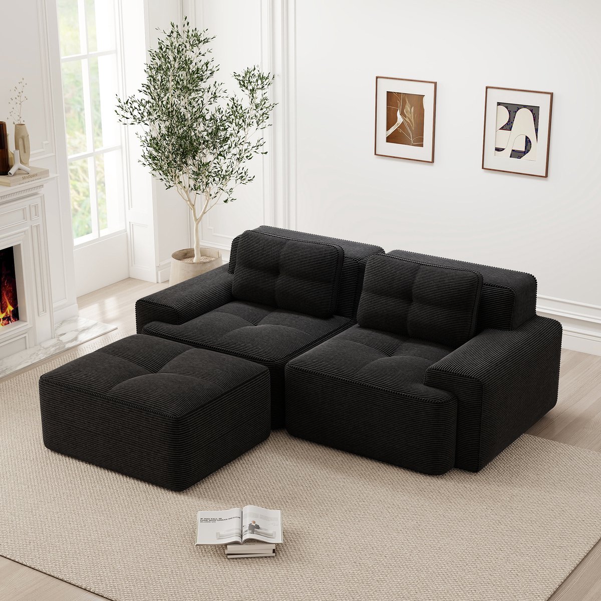 MODENUIT Hoekbank - Modulair Boneless Ontwerp Met Ottoman En Diepe Zitting - Voor Woonkame