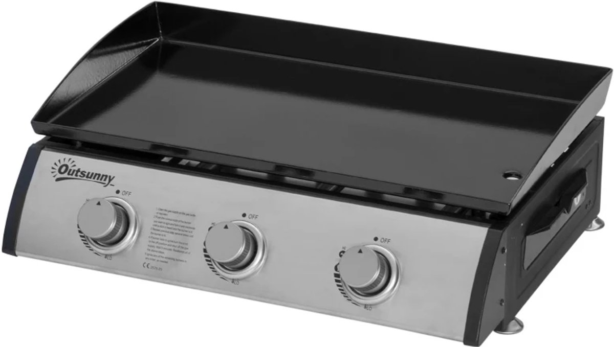 Gasbarbecue - Tafelmodel Gasbarbecue en Gasgrill - 3 Branders - 7,5 kW - met Slang, Drukregelaar, Vetopvangbak, Antiaanbaklaag, RVS Grillplaat - 63 x 48 x 21 cm - Zilver