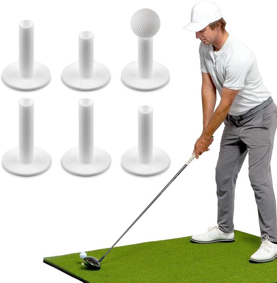 Set van 6 duurzame siliconen golf tees - Witte afschakelbare tees voor binnen en buiten - Winterbestendig voor golf simulators en driving range - Beschikbaar in 3 maten (5,8 cm, 6,5 cm, 7,5 cm) - Ideaal voor golfers van alle niveaus — afbeelding 5