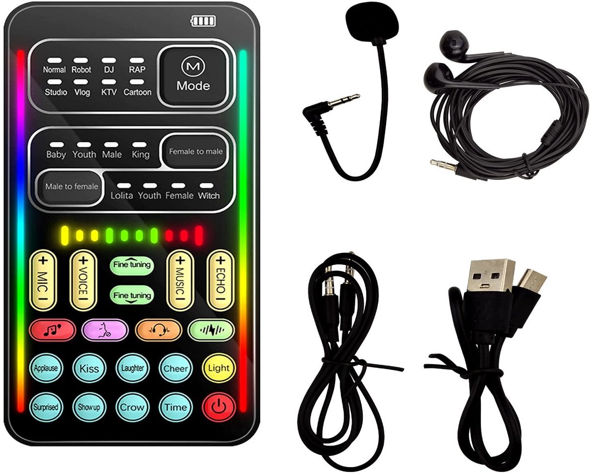 Stemveranderaar - Draagbare Voice Changer - 16 Stemmodi En 8 Geluidseffecten- Led Licht En Fijnafstelling - Compatibel Met Pc Ps4 Xbox En Telefoon- Voor Gaming Feesten En Online Chat