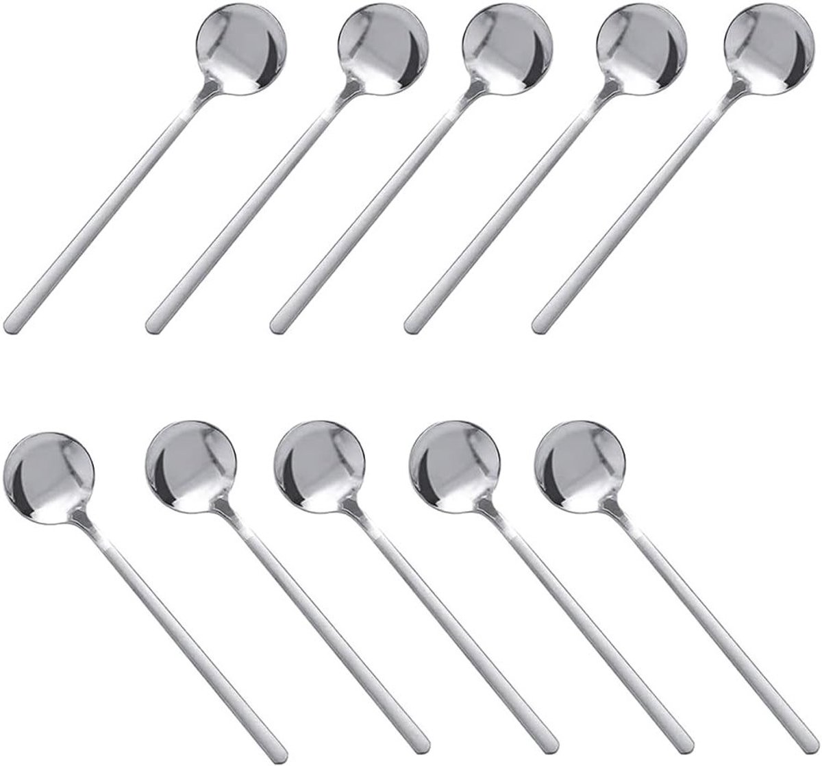 Set van 10 RVS Koffielepels - Kleine Ronde Lepels voor Koffie, Thee, Desserts en IJscrem