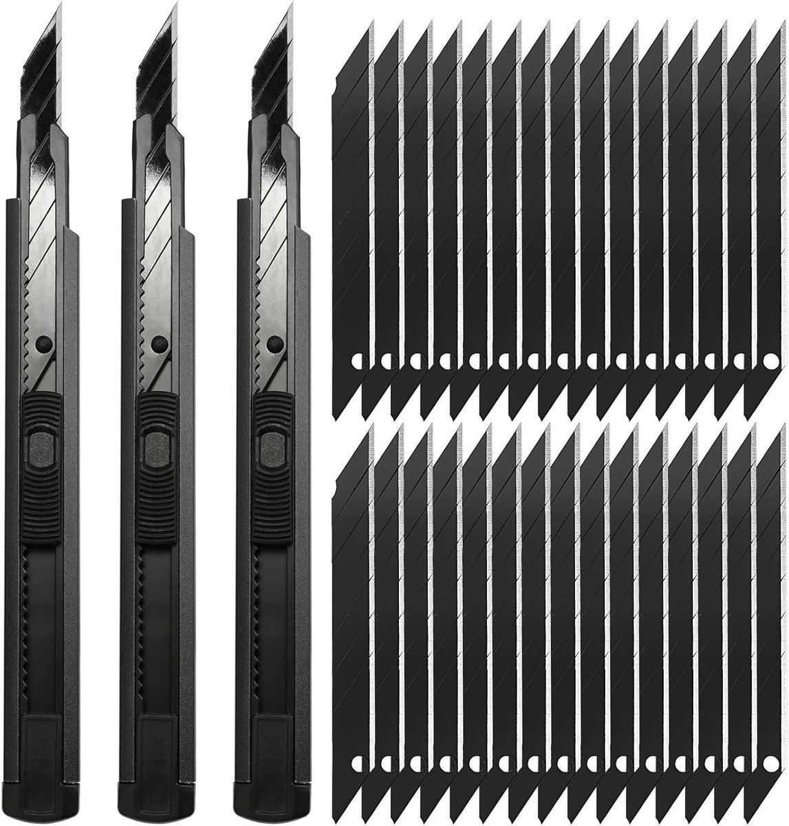 Professionele 3-delige 9mm Cutter met 30 Stuks 30° Breekmesbladen voor Folies, Papier en Creatief Knutselen - Zwart