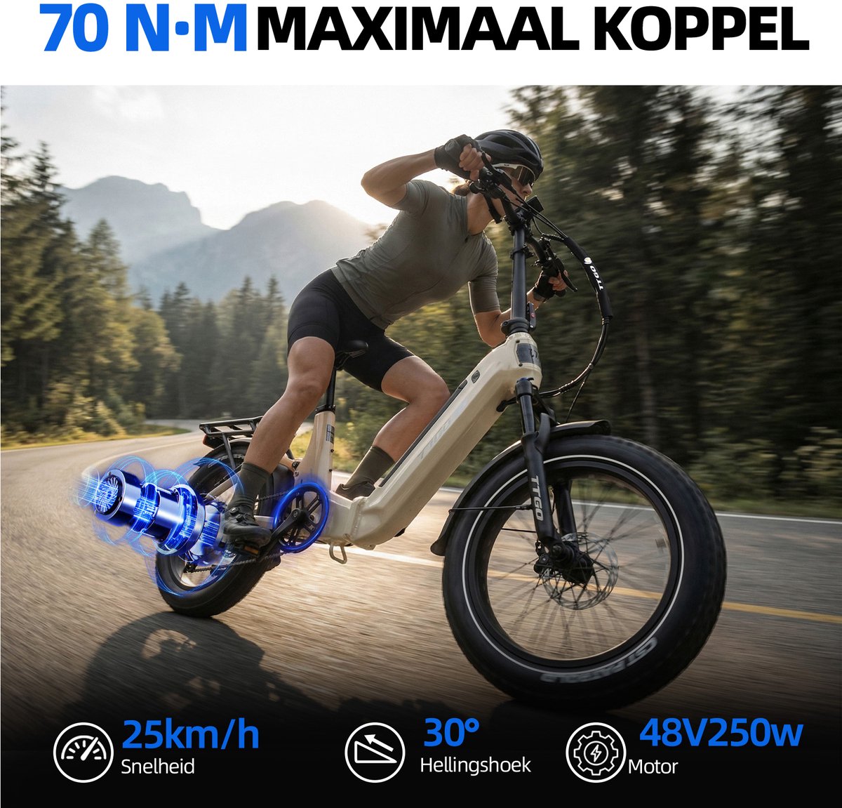 TTGO F7 Opvouwbare Elektrische Fiets – Aluminium Frame met Achtervering – 720Wh Lithium Accu – Actieradius tot 120 km – 20×3.0 inch Brede Banden – Hydraulische Schijfremmen – Achterwielmotor – Shimano 7 Versnellingen– Elektrische Stadsfiets– Parelwit thumbnail 6