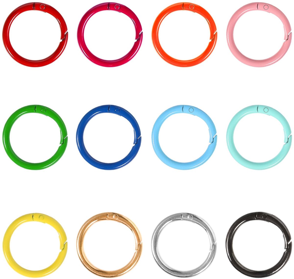 Allecto - Spring O Rings - Multicolored Key Chains - Sterke metalen clips - 12 stuks - Voor DIY en accessoires - Geschikt voor volwassenen - 33mm