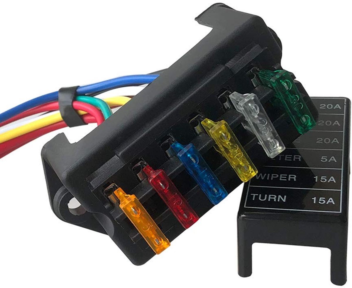 Allecto - Premium 6 Way Fuse Box - Car Fuse Box - Met 10 Gratis Fuses - Zwart - Circuit Fuse Block - Voor Auto's - 12V/24V/32V/48V