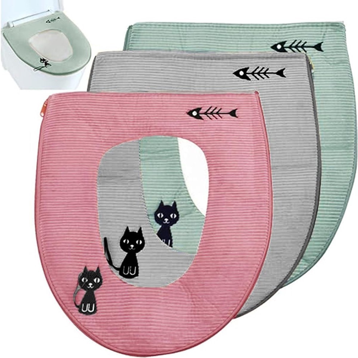 Set van 3 Wasbare Toiletbril Covers - Universele, Antibacteriële en Waterdichte Bescherming voor Toiletzittingen