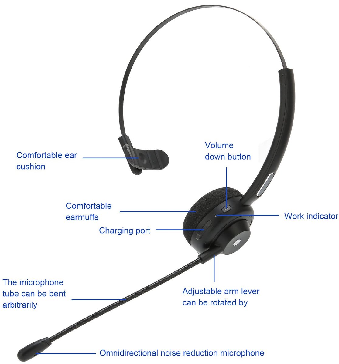 Allecto - Bluetooth Headset - Draadloze Noise Cancelling Oorkopjes - Met Microfoon - Trucker - Comfortabel - Geluidskwaliteit - Ideaal voor Bellen thumbnail 4