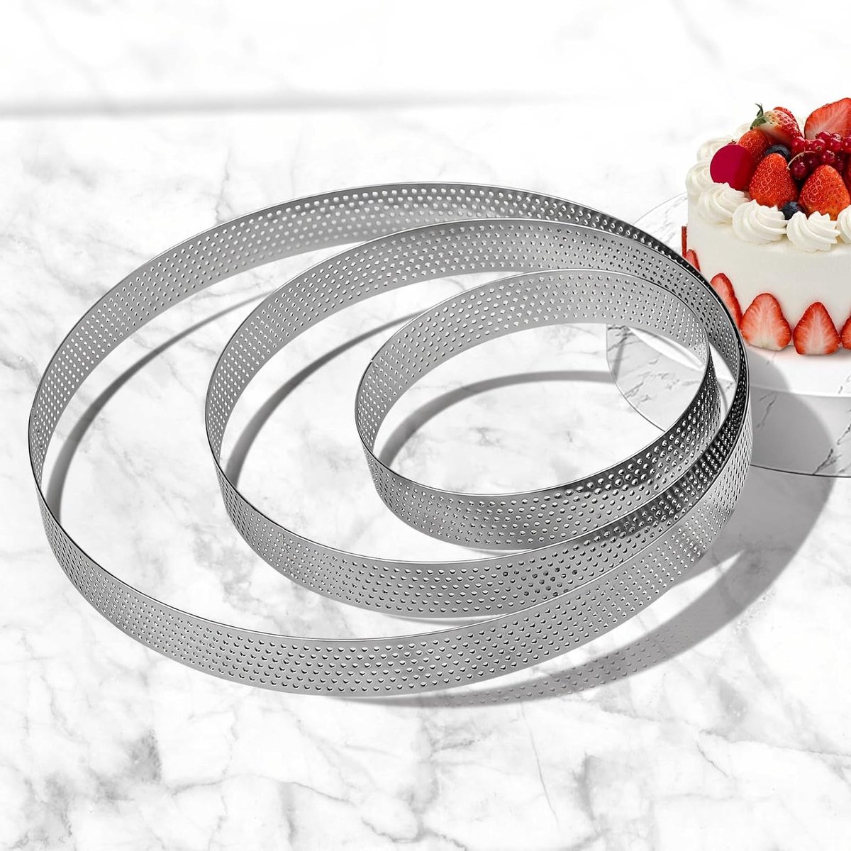3-delige bakvormset Ø 10/15/20 cm - Perforated Cake Circles van RVS