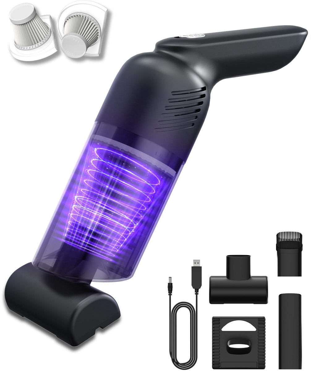 Draadloze Handstofzuiger 12000 Pa – Met Blaasfunctie – 2 Wasbare HEPA Filters – 4 Opzetstukken – Draagbare Mini Stofzuiger voor Auto, Huis, Bureau en Huisdierharen