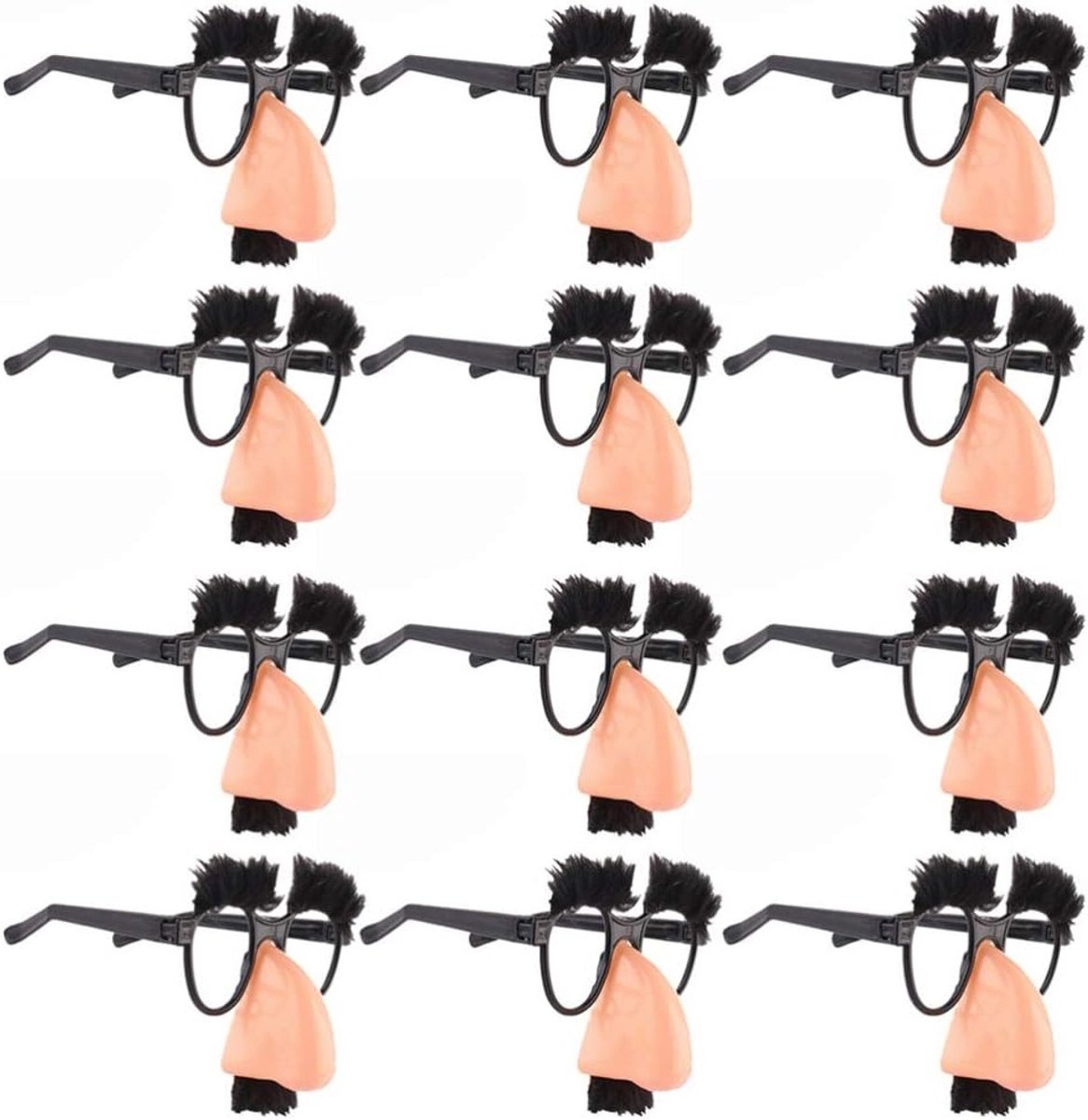 12 Stuks Grappige Verkleedbrillen met Snor voor Kinderen en Volwassenen - Halloween Kostuum, Feestaccessoires, Fotobooth Props