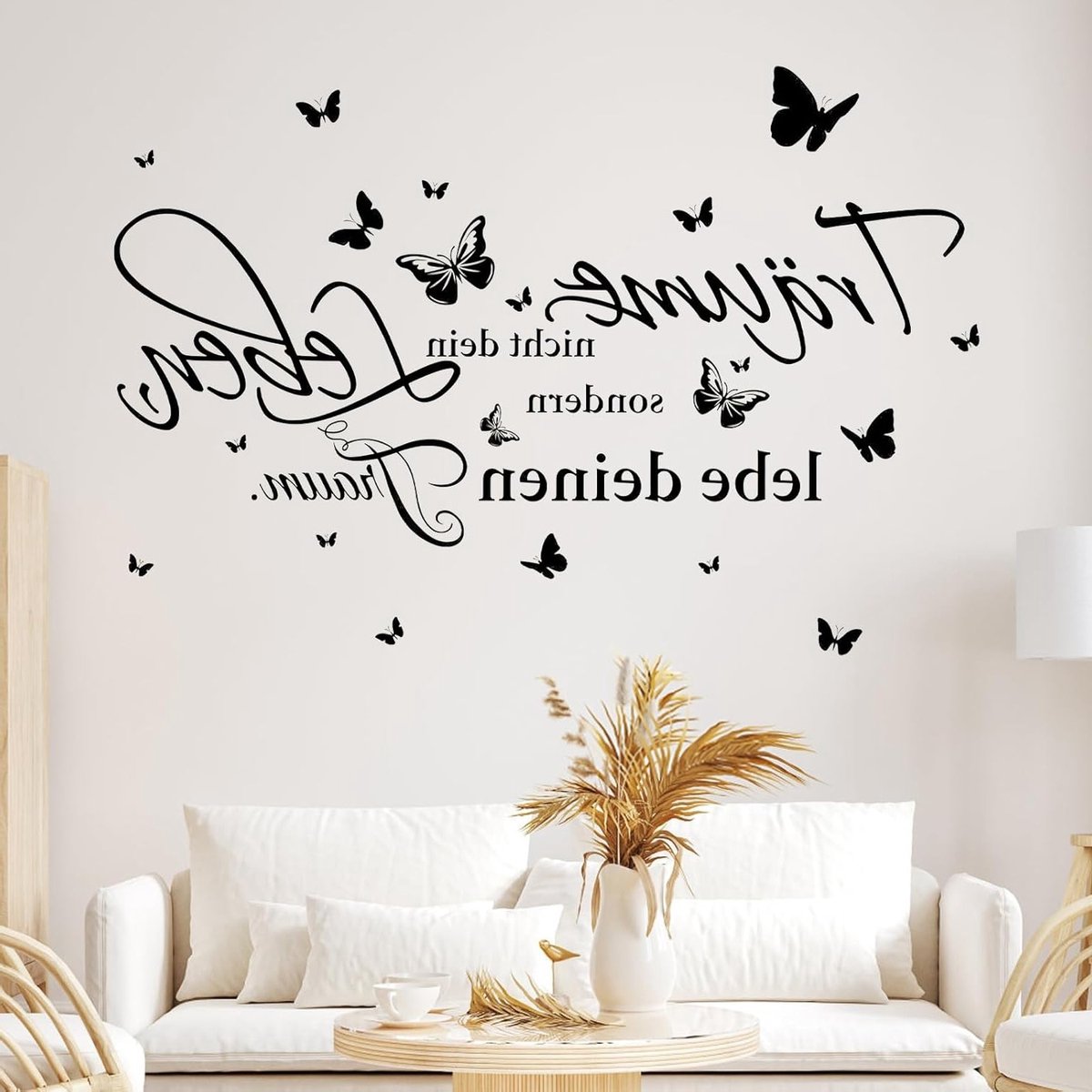 Muursticker met Spreuken en Citaten - Vlinders Wanddecoratie voor Slaapkamer, Woonkamer en Hal - Zwarte Spiegelstickers