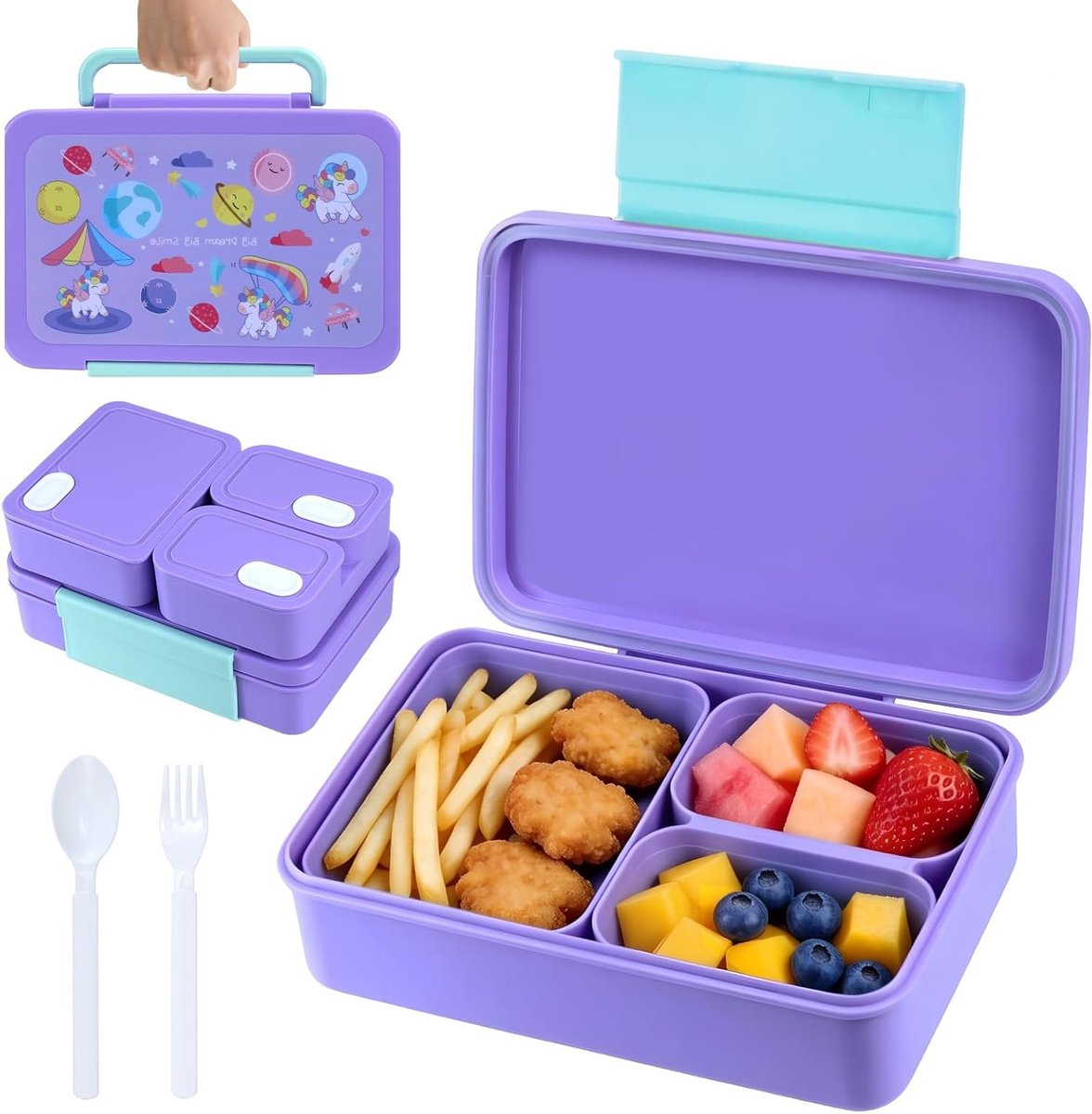 Lunchbox Met Vakken - Bento Box - School Maaltijden - Lekvrij Ontwerp - 22 x 16 x 6 cm