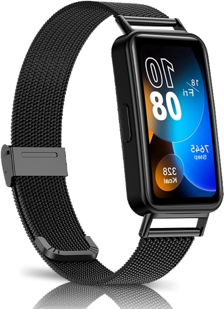 Ademend Vervangarmband voor Huawei Band 8 - Woven Rvs Mesh Horlogeband voor Heren en Dames, Zwart en Duurzaam