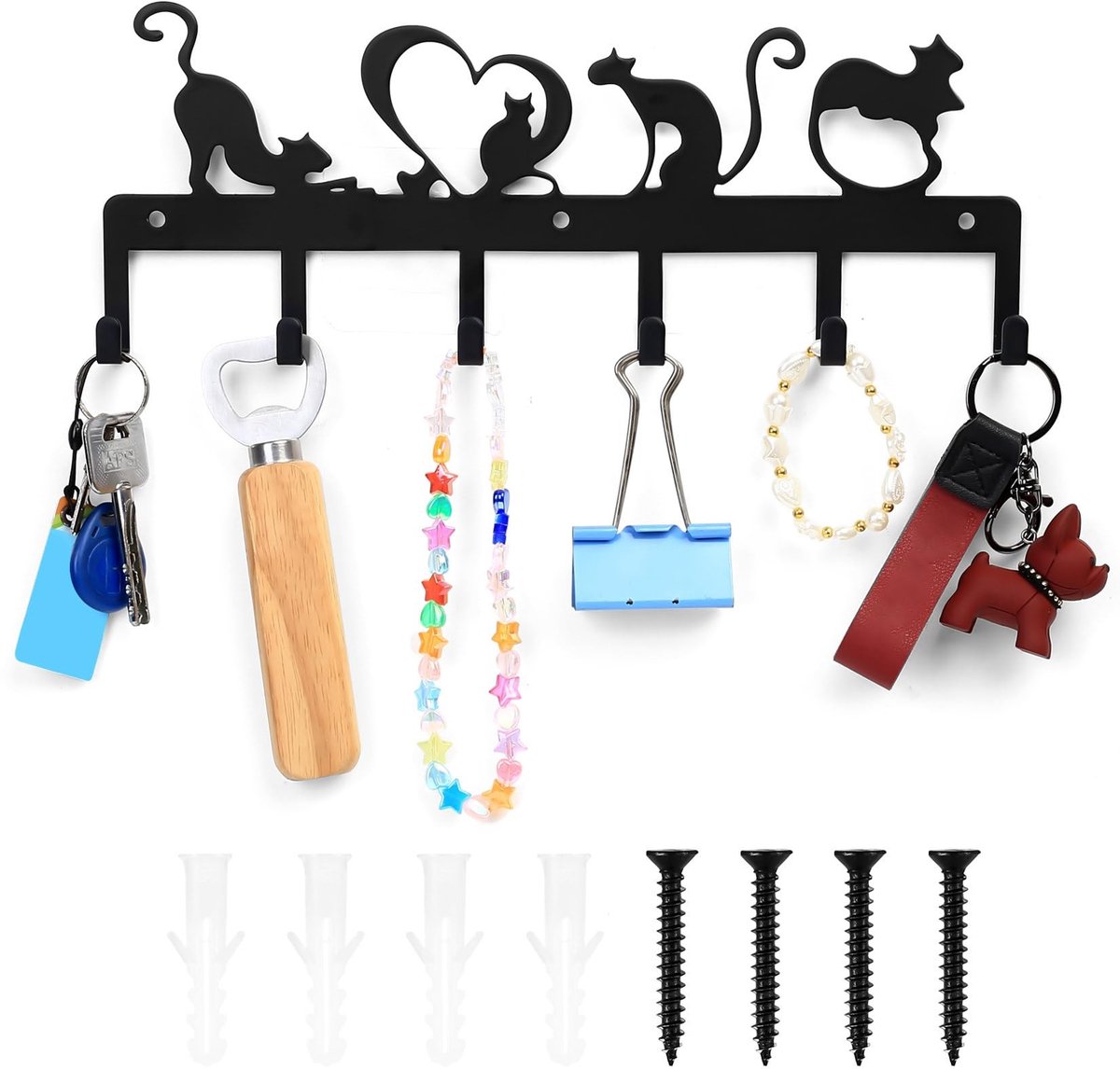 Allecto - Sleutelhouder - Schattige Kat - Sterke en duurzame wandbevestiging - Zwart - Sleutelhaken - Perfect voor entree en keuken - Wanddecoratie