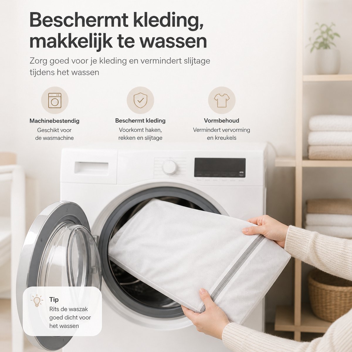 BOTC Waszakken - Wasnetten - Set van 3 - 30x40cm - Bescherm je Wasgoed en Wasmachine - Wit — afbeelding 4