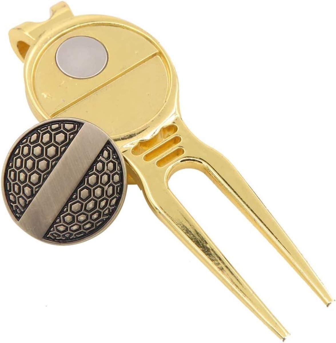 aladdien - Golf Divot Tool - Metalen Golf Reparateur - Draagbaar en Stijlvol - Gouden Kleur - Bal Marker - Golf Accessoires Voor Groene Reparatie - ..