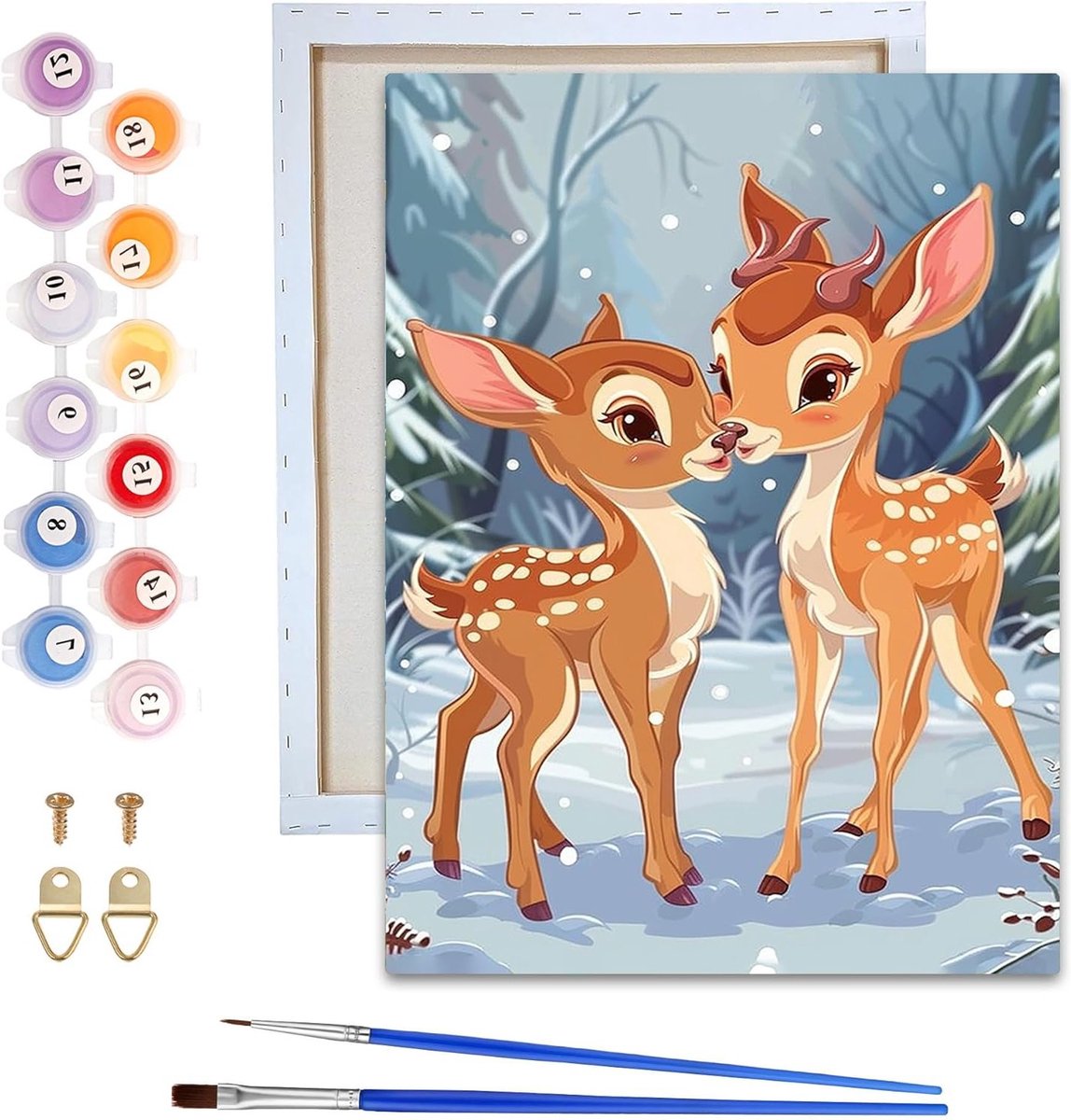 Volwassen Schilderen op Nummer met Lijst, Herten - DIY Handgeschilderde Olieverf Kits voor Dieren op Canvas 20 x 30 cm met Kwast en Acrylverf - Creatieve Activiteit voor Kinderen en Volwassenen