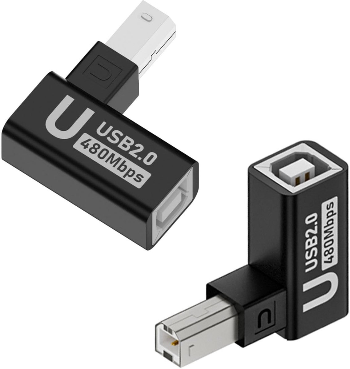QIANRENON USB B Printer Adapter 90° Hoekverloop voor Printer en MIDI Apparaten - 2 Stuks