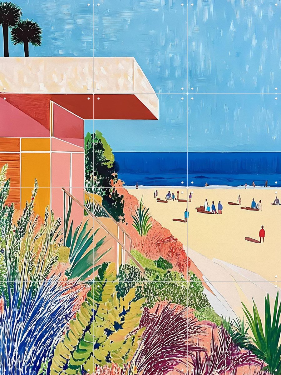 IXXI Strandhuis, Artclaud - 60 x 80 cm - Gratis ophangtool - Grote wanddecoratie en posters - Surrealisme, Pop art, Abstract, Illustraties, Kleurrijk