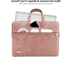 15-15.6 Inch Laptop Sleeve voor Dikke Laptops, Leren Laptop Tas met Handvat, Bescherming voor MacBook Pro en Dell Inspiron in Oranje Roze