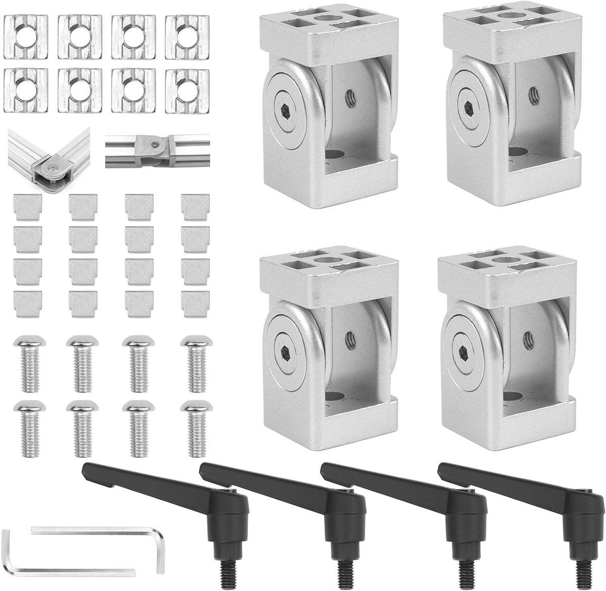 Verstelbare Hoekverbinder voor Aluminium Profielen 3030/4040, Flexibele Scharnier met Klemhendel voor 3D Printers en Extrusie Systemen