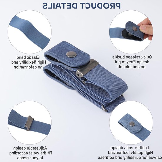 Verstelbare elastische riem zonder gesp - Onzichtbare stretch riem voor heren en dames, ideaal voor jeans, broeken en jurken - Set van 5 stuks in wit, grijs en zwart — afbeelding 2