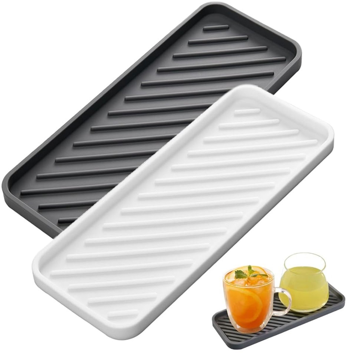 Allecto - Silicone Sink Tray - Antislip - Flexibel en Hittebestendig - Wit en Grijs - Ideaal voor Keuken en Badkamer - 2 Stuks