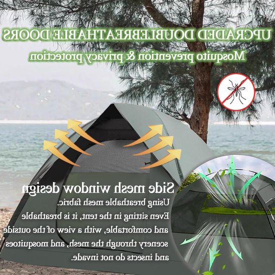 Kampeertent 3 Personen - Lichtgewicht Tent - Outdoor Activiteiten - Waterdicht Winddicht - 217 x 155 cm - Legergroen — afbeelding 2