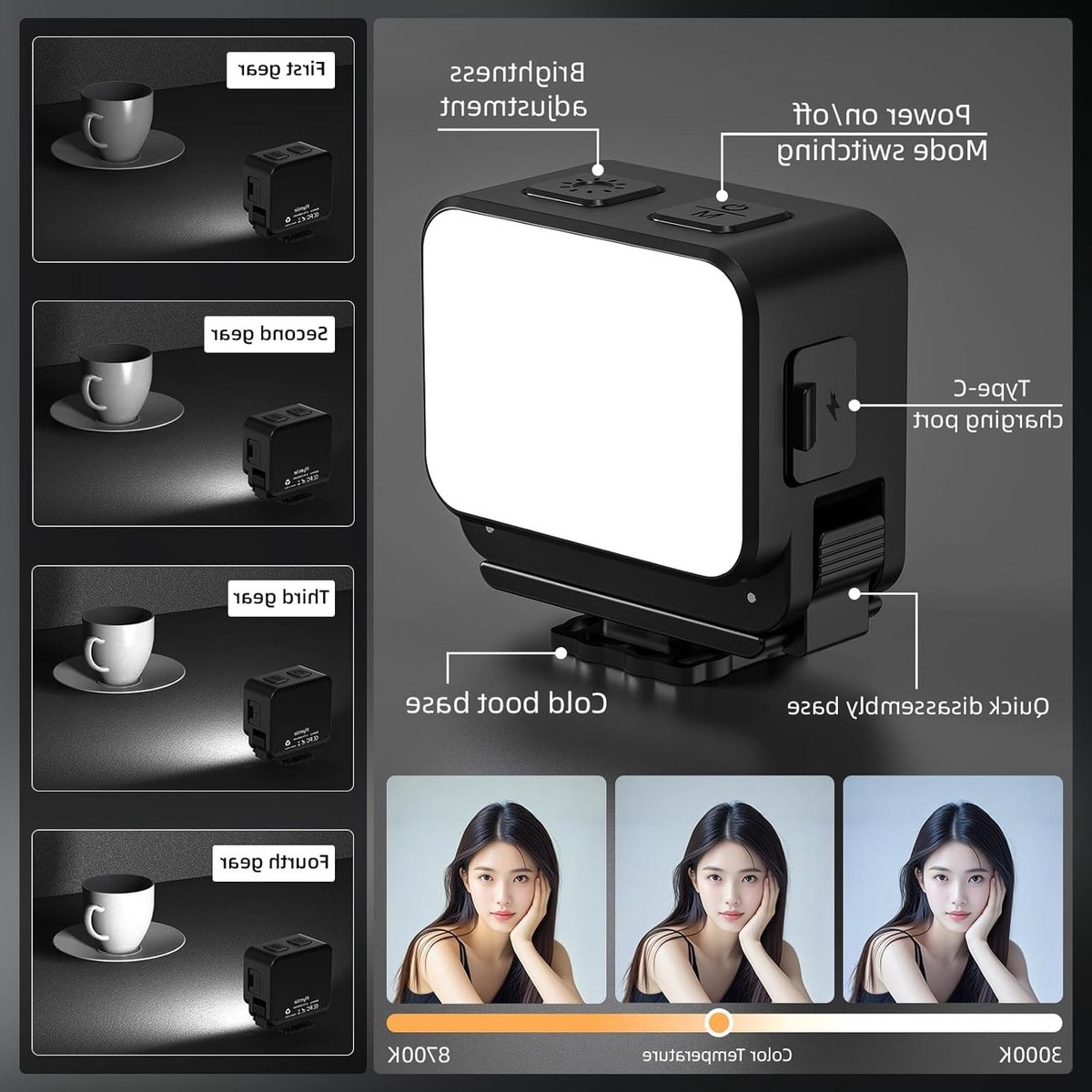 Compacte LED Verlichting voor Actiecamera's, Vlogging Accessoire voor OSMO Pocket 3 en GoPro, Ideaal voor Creatieve Opnamen en Nachtfotografie thumbnail 2