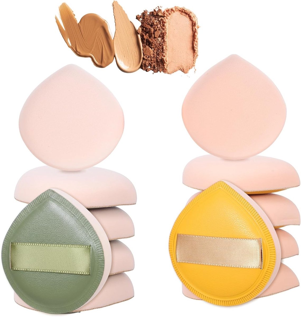 Set van 12 Wasbare Make-up Sponzen en Grote Poederkwasten voor Foundation, Concealer en Crème Make-up Tools