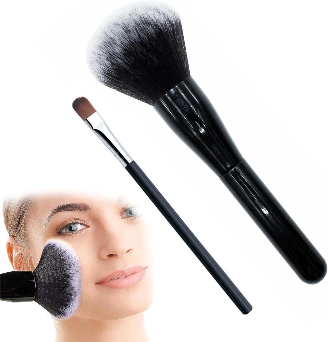 Professionele make-upkwasten set met grote poederkwast en eyelinerkwast voor vloeibare en crème foundation, perfect voor een vlekkeloze afwerking