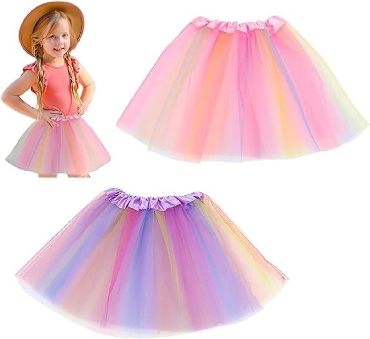 Dailygoods - Tutu-rok voor meisjes - Feestrok - 3-laags - Kleurig en comfortabel - Geschikt voor kinderen van 3 tot 8 jaar - Perfect voor kerstfeest