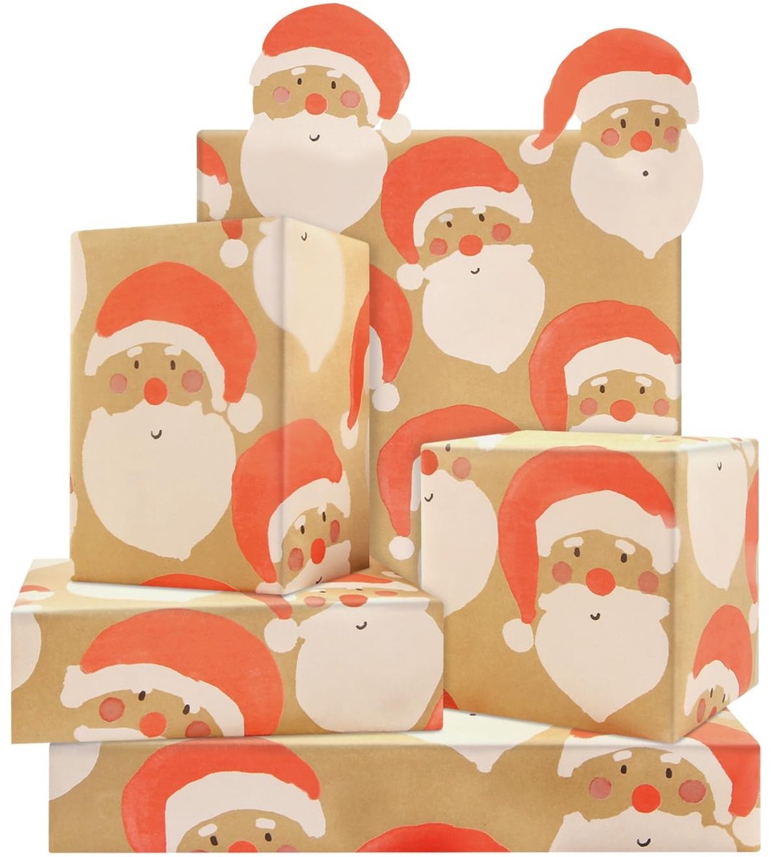 Dailygoods- Inpakpapier Kerstman - Bruin Kraftpapier - 43 cm x 3 m - Feestelijke Patronen - Duurzaam - Ideaal voor Cadeaus - Cadeaupapier
