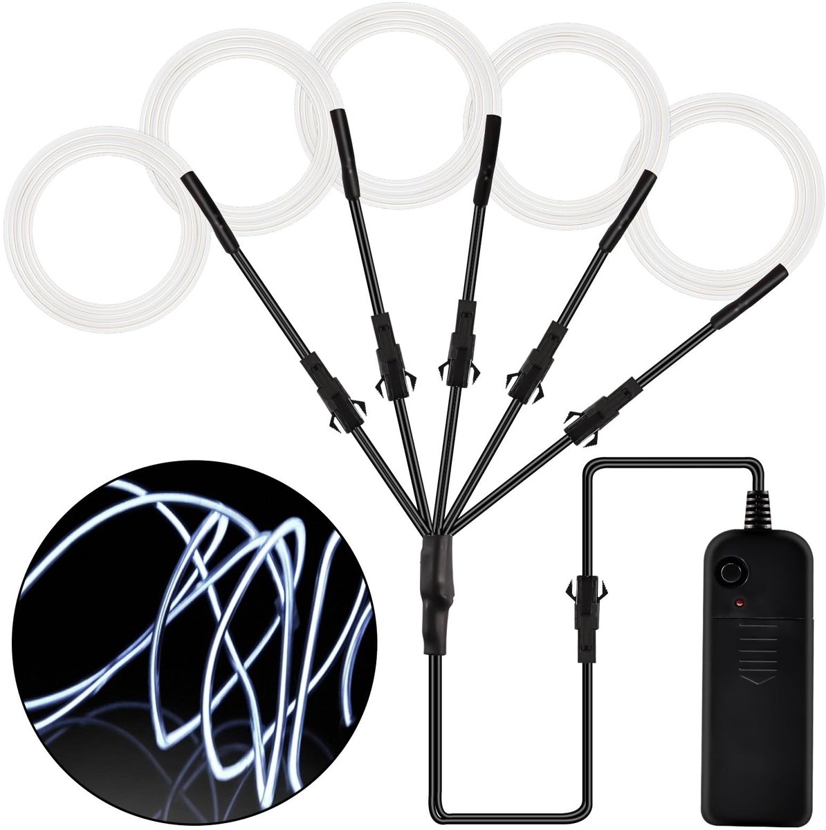 Dailygoods- EL-draad 5 x 1 m - neon verlichting - lichtslang - draagbare LED lampen - feestdecoratie - 3 lichtmodi - 5-in-1 verdeelkabel