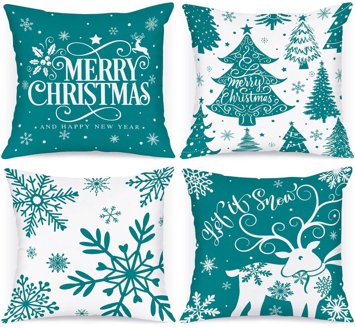 Dailygoods- Kussenslopen Set van 4 - Kerstdecoratie - 40 x 40 cm - Polyester - Machinewasbaar - Superzachte ritssluiting - Kussenhoezen