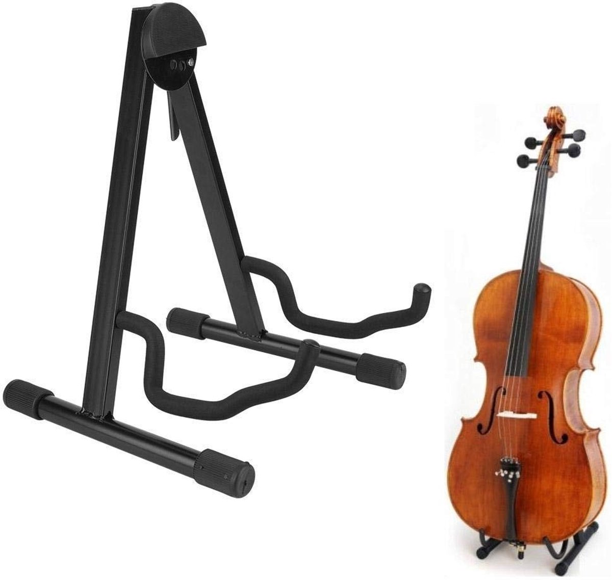 Dailygoods- Cello Stand Verstelbaar - Opvouwbaar - Stalen A-Frame - Muziekinstrumenten Accessoire - Schuimkussen - Zwart - Cellohouder