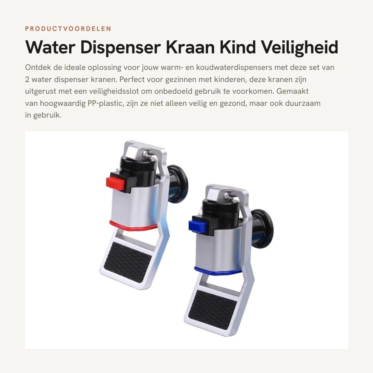 Dailygoods- Waterdispenser Kraan - Warm/Koud Water - Kindveiligheidsslot - Hoogwaardig PP-Kunststof - 109mm x 50mm - Blauw/Rood